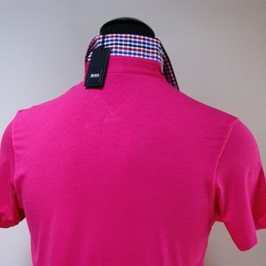 New Hugo Boss Pink Jersey Check Collar Polo Shirt